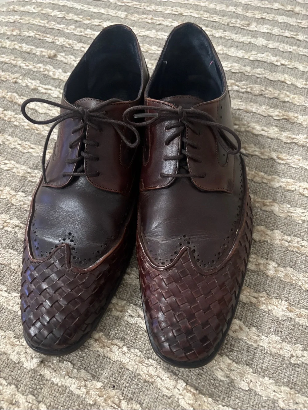 Messico Men's Brown Leather Woven Oxfords Dress Shoes Size 10